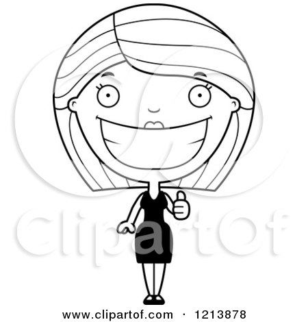 Cartoon of a Black and White Happy Woman in a Black Dress, Holding a Thumb up - Royalty Free Vector Clipart by Cory Thoman