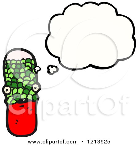 Cartoon of a Pill Capsule Thinking - Royalty Free Vector Illustration by lineartestpilot