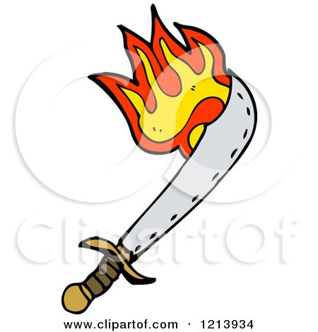Cartoon of a Flaming Sword - Royalty Free Vector Illustration by lineartestpilot