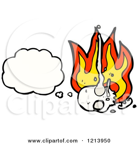 Cartoon of a Flaming Skull Thinking - Royalty Free Vector Illustration by lineartestpilot