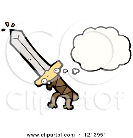 Cartoon of a Sword with Legs Thinking - Royalty Free Vector Illustration by lineartestpilot