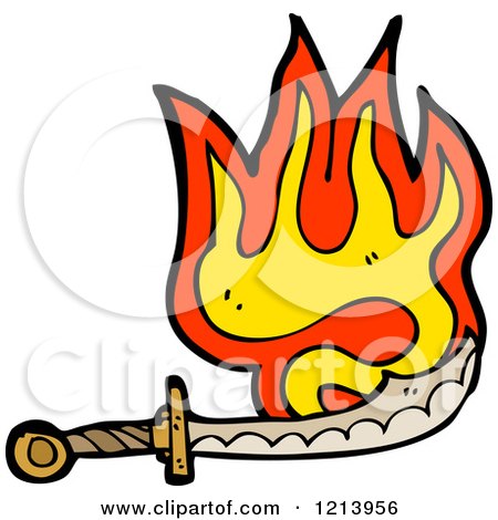 Cartoon of a Flaming Sword - Royalty Free Vector Illustration by lineartestpilot