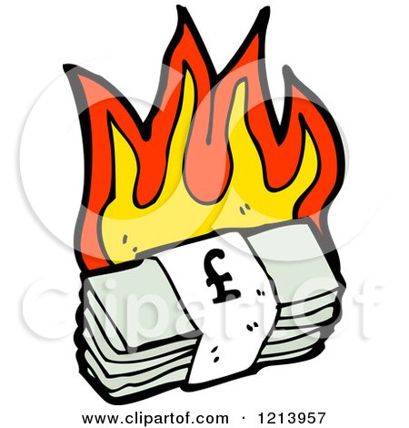 Cartoon of a Flaming Stack of Money - Royalty Free Vector Illustration by lineartestpilot