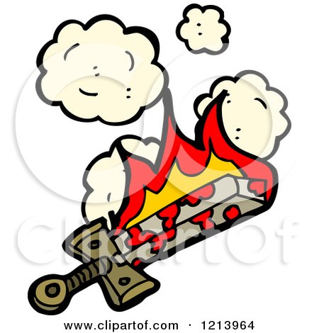 Cartoon of a Bloody Flaming Sword - Royalty Free Vector Illustration by lineartestpilot