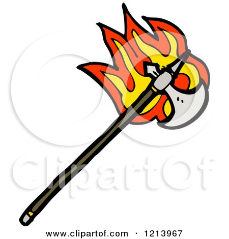 Cartoon of a Flaming Medieval Ax - Royalty Free Vector Illustration by lineartestpilot