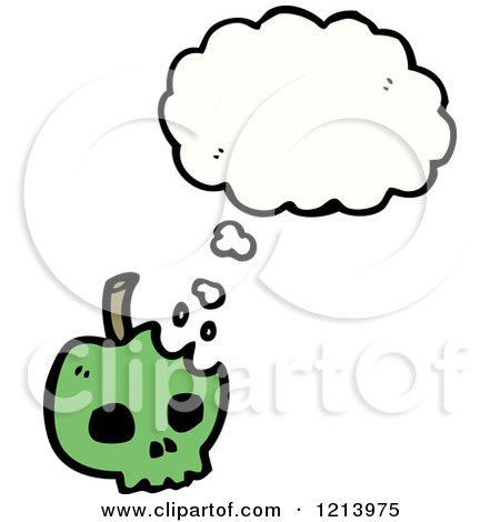 Cartoon of an Apple Skull Thinking - Royalty Free Vector Illustration by lineartestpilot
