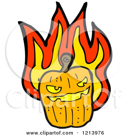 Cartoon of a Flaming Jack-o-Lantern - Royalty Free Vector Illustration by lineartestpilot