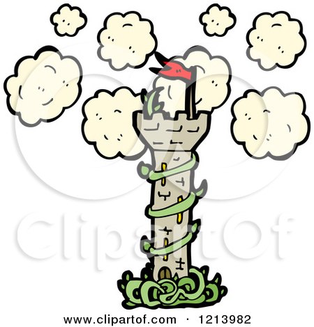 Cartoon of a Vine Covered Castle Tower - Royalty Free Vector Illustration by lineartestpilot