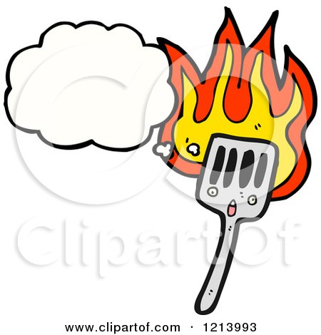 Cartoon of a Speaking Flaming Spatula - Royalty Free Vector Illustration by lineartestpilot