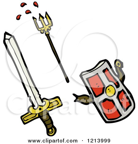 Cartoon of Medieval Weapons of War - Royalty Free Vector Illustration by lineartestpilot