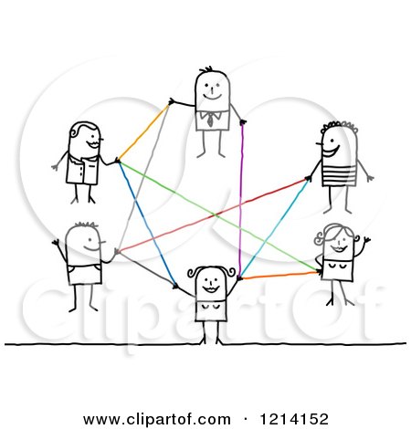 Clipart of a Network of Stick Business People with Colorful Lines - Royalty Free Vector Illustration by NL shop