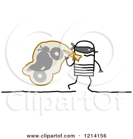 Clipart of a Stick People Robber Man Carrying a Motorcycle in a Sack - Royalty Free Vector Illustration by NL shop