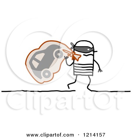 Clipart of a Stick People Robber Man Carrying a Car in a Sack - Royalty Free Vector Illustration by NL shop