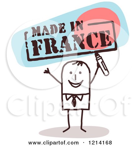 Clipart of a Stick People Business Man Holding a Marker Under MADE iN FRANCE - Royalty Free Vector Illustration by NL shop