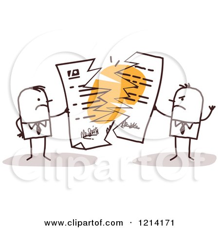 Clipart of Angry Stick People Business Men Tearing Apart a Contract - Royalty Free Vector Illustration by NL shop