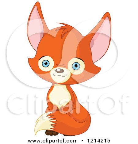Clipart of a Sitting Cute Fox with Blue Eyes - Royalty Free Vector Illustration by Pushkin