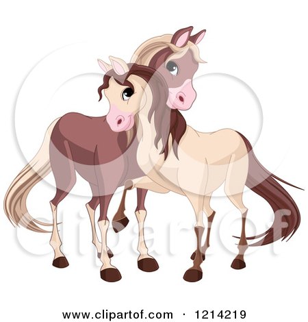 Clipart of Cute Horses Cuddling - Royalty Free Vector Illustration by Pushkin