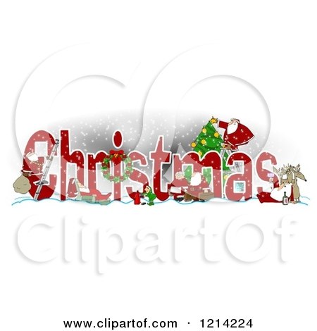 Clipart of the Word CHRISTMAS with Santa Mrs Claus Elves and Reindeer - Royalty Free Illustration by djart