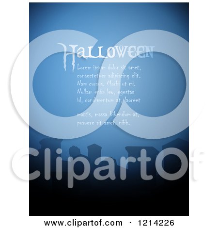Clipart of a Foggy Cemetery with Tombstones and Halloween Sample Text - Royalty Free Vector Illustration by elaineitalia