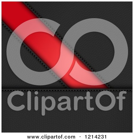 Clipart of a Red Diagonal Panel with Black Stitched Leather - Royalty Free Vector Illustration by elaineitalia