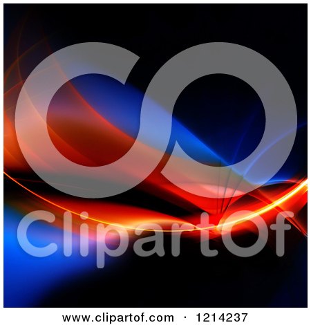 Clipart of a Glowing Red and Blue Fractal Swoosh on Black - Royalty Free CGI Illustration by Arena Creative