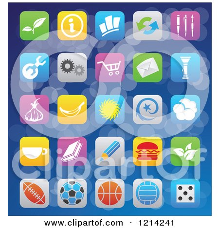 Clipart of IOS 7 Styled Interface App Icons over Blue - Royalty Free Vector Illustration by cidepix