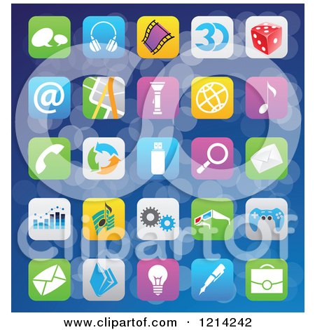 Clipart of IOS 7 Styled Interface App Icons over Blue 2 - Royalty Free Vector Illustration by cidepix