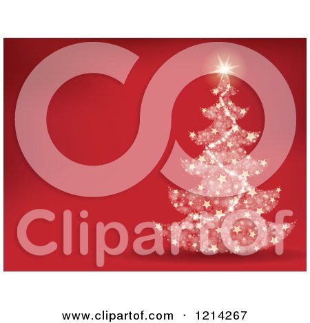 Clipart of a Magical Christmas Tree over Red with Text Space - Royalty Free Vector Illustration by visekart