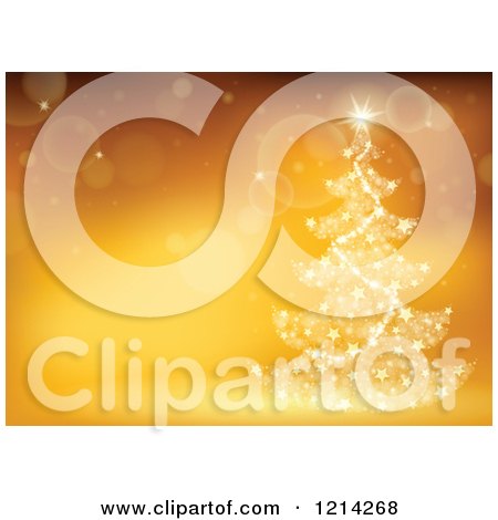 Clipart of a Magical Christmas Tree over Gold and Flares with Text Space - Royalty Free Vector Illustration by visekart