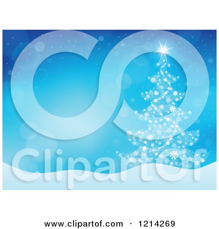 Clipart of a Magical Christmas Tree over Blue and Flares with Text Space - Royalty Free Vector Illustration by visekart