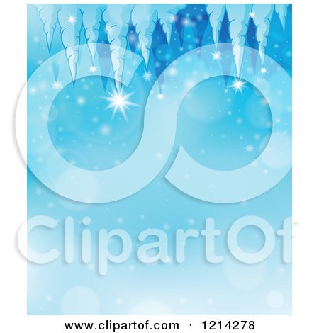 Clipart of a Background of Winter Icicles over Blue Flares - Royalty Free Vector Illustration by visekart