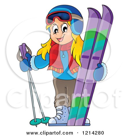 Clipart of a Happy Blond Cartoon Girl with Ski Gear - Royalty Free Vector Illustration by visekart