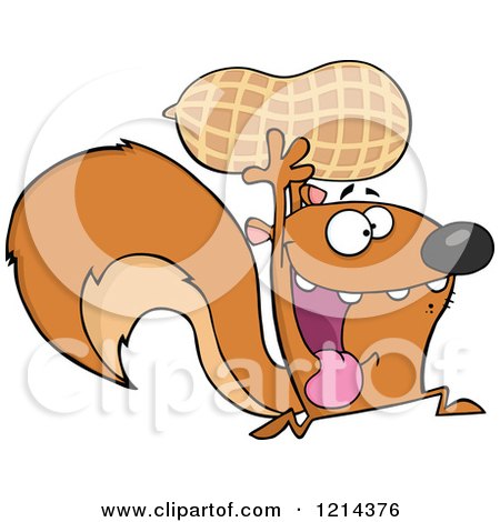 Cartoon of a Hyper Squirrel Running with a Peanut - Royalty Free Vector Clipart by Hit Toon