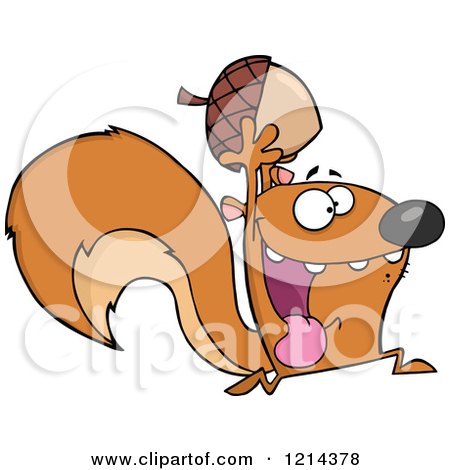 Cartoon of a Hyper Squirrel Holding an Acorn - Royalty Free Vector Clipart by Hit Toon