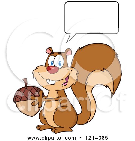 Cartoon of a Happy Talking Squirrel Holding an Acorn - Royalty Free Vector Clipart by Hit Toon
