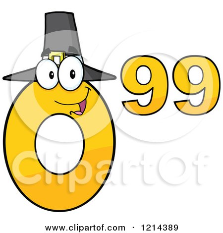 Cartoon of a Yellow Thanksgiving Pilgrim Ninety Nine Cent Mascot - Royalty Free Vector Clipart by Hit Toon