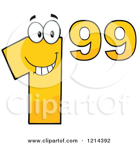 Cartoon of a Yellow Dollar Ninety Nine Cent Mascot - Royalty Free Vector Clipart by Hit Toon