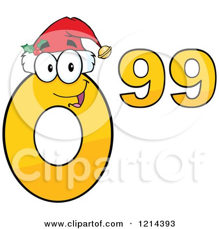 Cartoon of a Yellow Christmas Ninety Nine Cent Mascot - Royalty Free Vector Clipart by Hit Toon