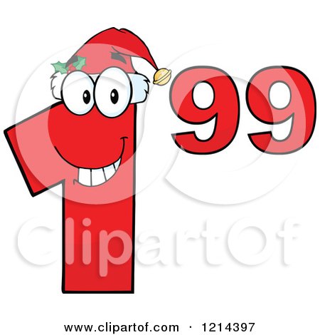 Cartoon of a Red Christmas Dollar Ninety Nine Cent Mascot - Royalty Free Vector Clipart by Hit Toon