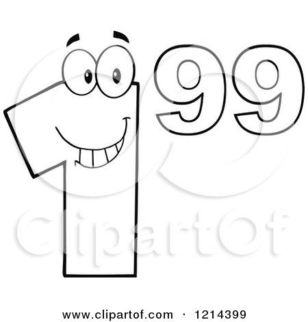 Cartoon of an Outlined Dollar Ninety Nine Cent Mascot - Royalty Free Vector Clipart by Hit Toon