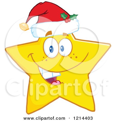 Cartoon of a Happy Yellow Star Mascot Wearing a Santa Hat - Royalty Free Vector Clipart by Hit Toon