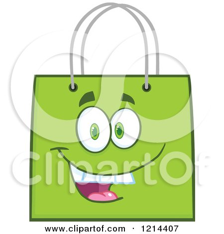 Cartoon of a Happy Green Shopping or Gift Bag Mascot - Royalty Free Vector Clipart by Hit Toon