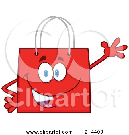 Cartoon of a Waving Red Shopping or Gift Bag Mascot - Royalty Free Vector Clipart by Hit Toon