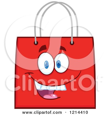 Cartoon of a Happy Red Shopping or Gift Bag Mascot - Royalty Free Vector Clipart by Hit Toon