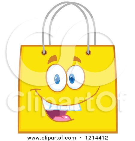 Cartoon of a Happy Yellow Shopping or Gift Bag Mascot - Royalty Free Vector Clipart by Hit Toon