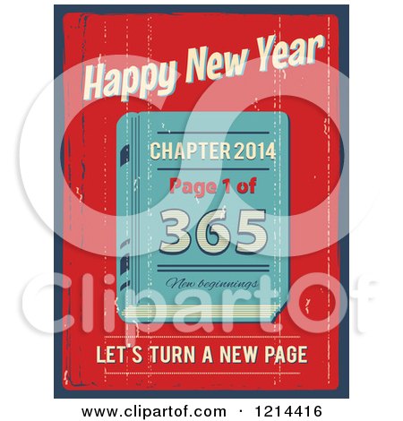 Clipart of a Happy New Year Lets Turn a New Page Book with a Distressed Texture - Royalty Free Vector Illustration by Eugene