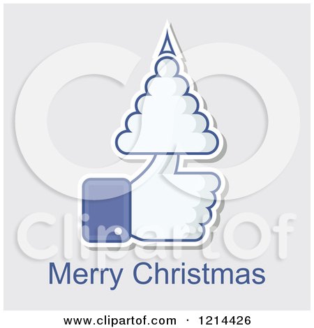 Clipart of a like Thumb up Hand Icon Holding a Tree with Merry Christmas Text - Royalty Free Vector Illustration by Eugene