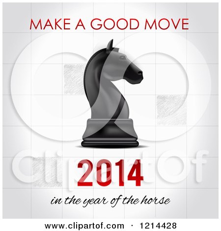 Clipart of a Chess Knight Piece with Make a Good Move 2014 in the Year of the Horse Text - Royalty Free Vector Illustration by Eugene