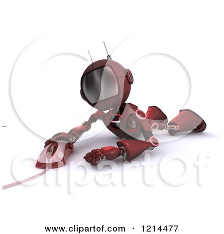 Clipart of a 3d Red Android Robot Laying on His Belly and Using a Computer Mouse - Royalty Free CGI Illustration by KJ Pargeter