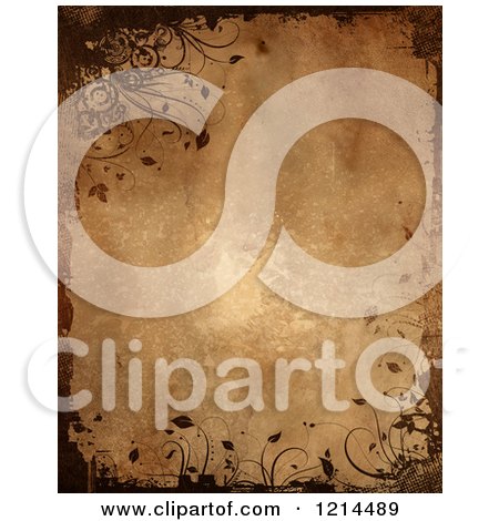 Clipart of a Brown Background Bordered with Grunge and Flourishes - Royalty Free CGI Illustration by KJ Pargeter